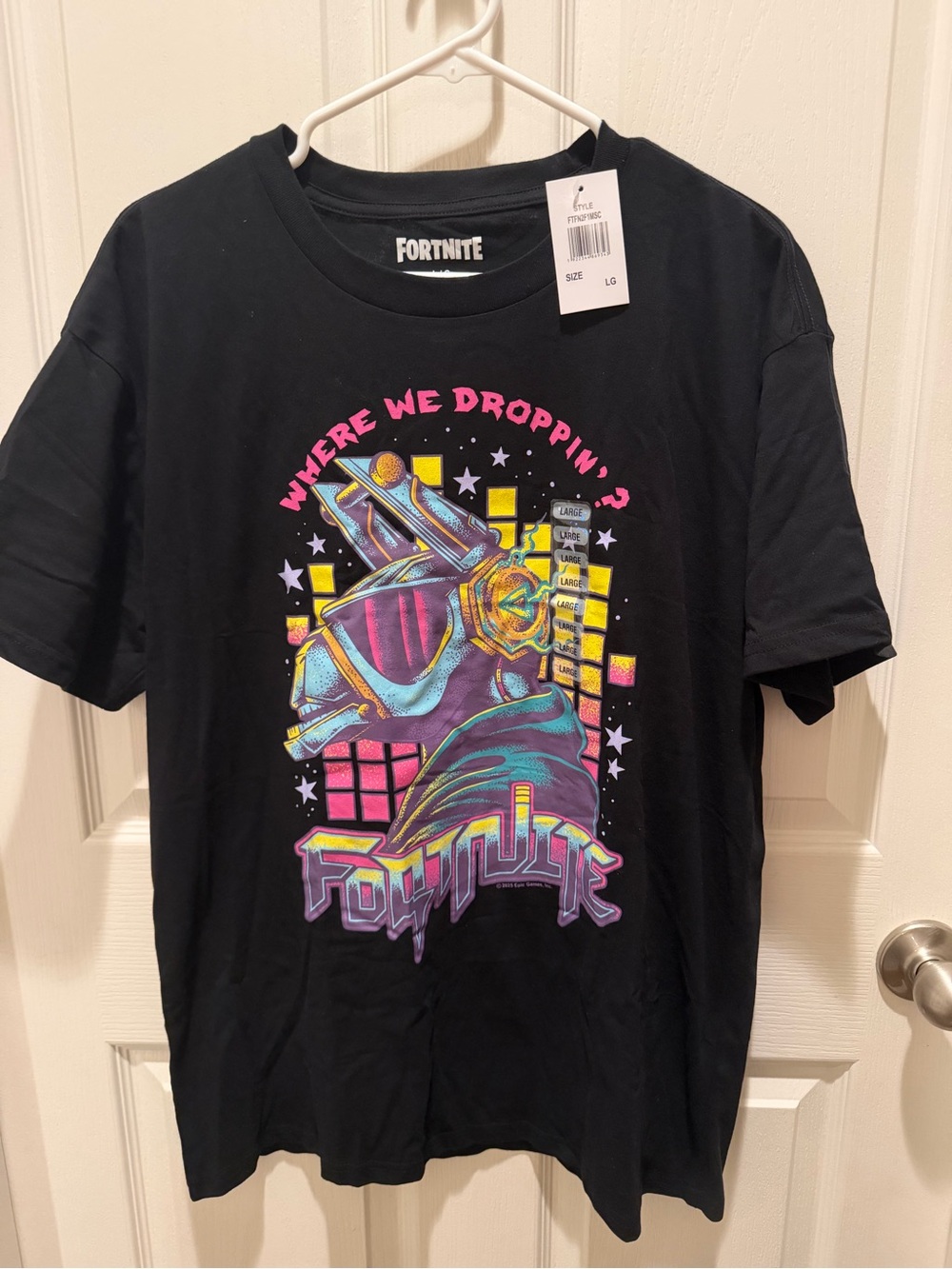 NWT Fortnite “Where We Droppin’?” Graphic T-Shirt Black Neon Large